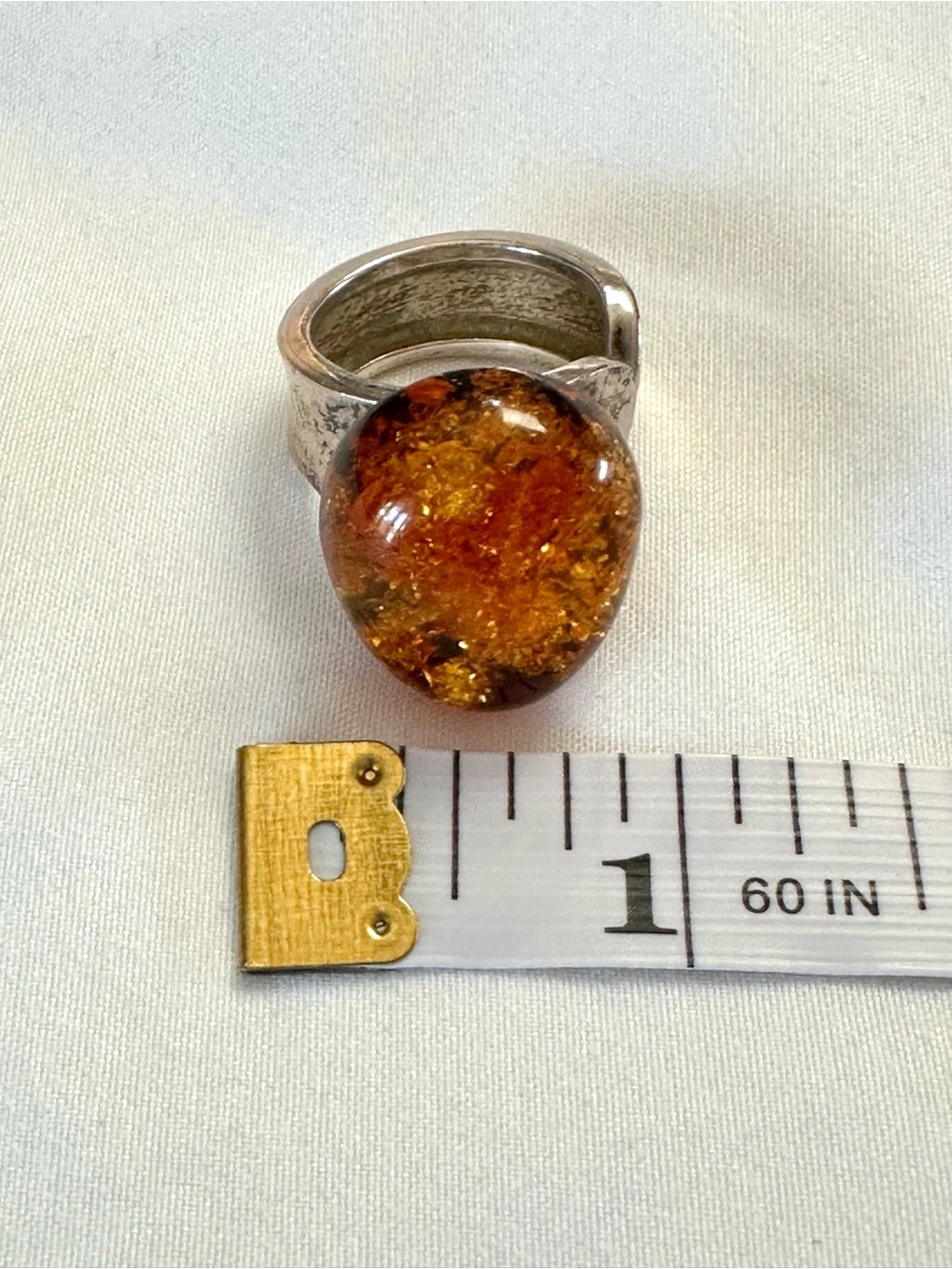 Vintage Cognac Amber Statement Ring Size 7 - Picture 6 of 6